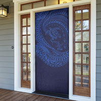 Hawaiian Turtle and Shark Door Cover Kakau Tribal with Polynesian Pattern Blue Color