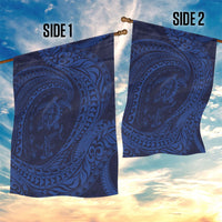 Hawaiian Turtle and Shark Garden Flag Kakau Tribal with Polynesian Pattern Blue Color