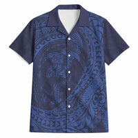 Hawaiian Turtle and Shark Hawaiian Shirt Kakau Tribal with Polynesian Pattern Blue Color