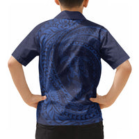 Hawaiian Turtle and Shark Hawaiian Shirt Kakau Tribal with Polynesian Pattern Blue Color
