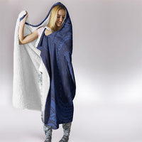 Hawaiian Turtle and Shark Hooded Blanket Kakau Tribal with Polynesian Pattern Blue Color