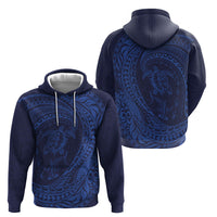 Hawaiian Turtle and Shark Hoodie Kakau Tribal with Polynesian Pattern Blue Color