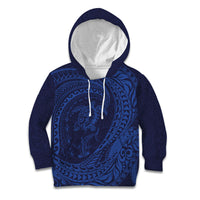 Hawaiian Turtle and Shark Kid Hoodie Kakau Tribal with Polynesian Pattern Blue Color