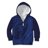 Hawaiian Turtle and Shark Kid Hoodie Kakau Tribal with Polynesian Pattern Blue Color