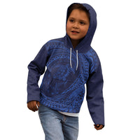 Hawaiian Turtle and Shark Kid Hoodie Kakau Tribal with Polynesian Pattern Blue Color