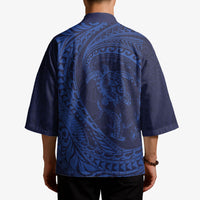 Hawaiian Turtle and Shark Kimono Kakau Tribal with Polynesian Pattern Blue Color