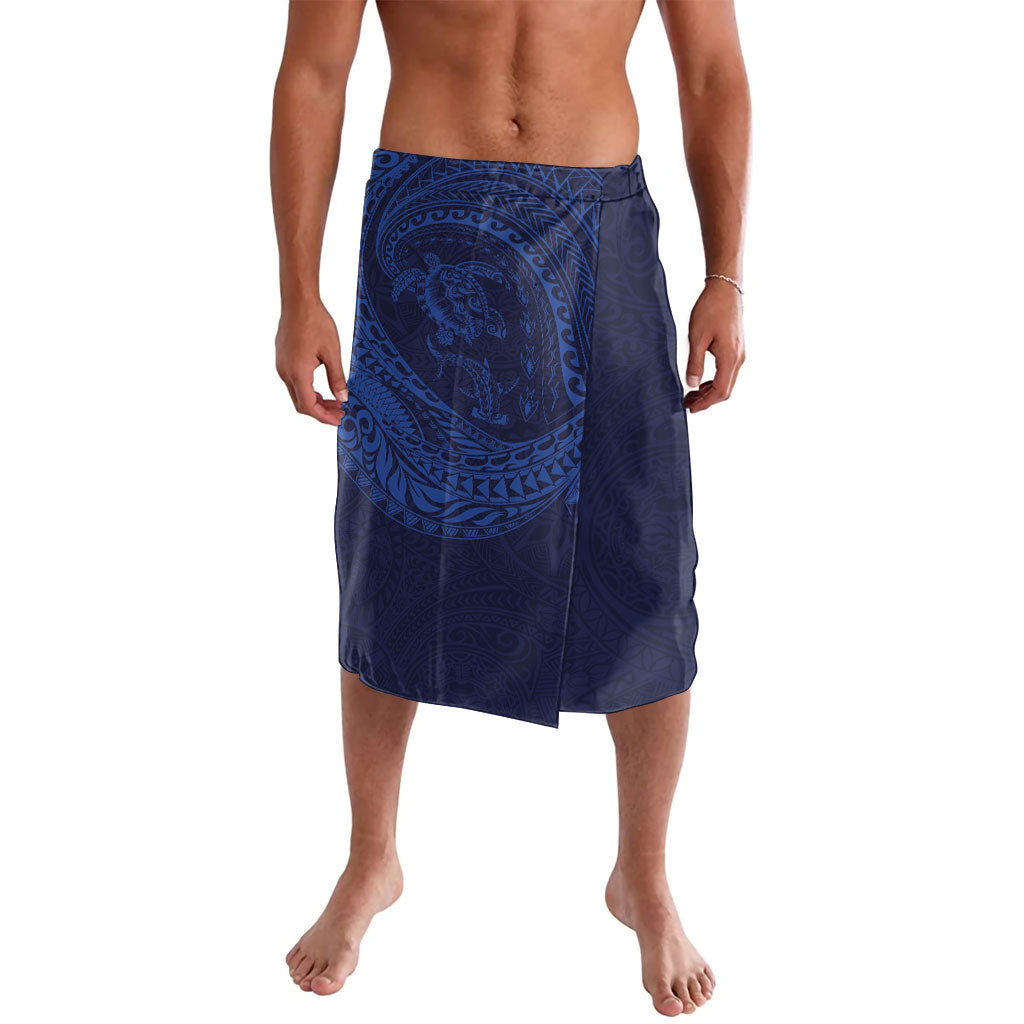 Hawaiian Turtle and Shark Lavalava Kakau Tribal with Polynesian Pattern Blue Color