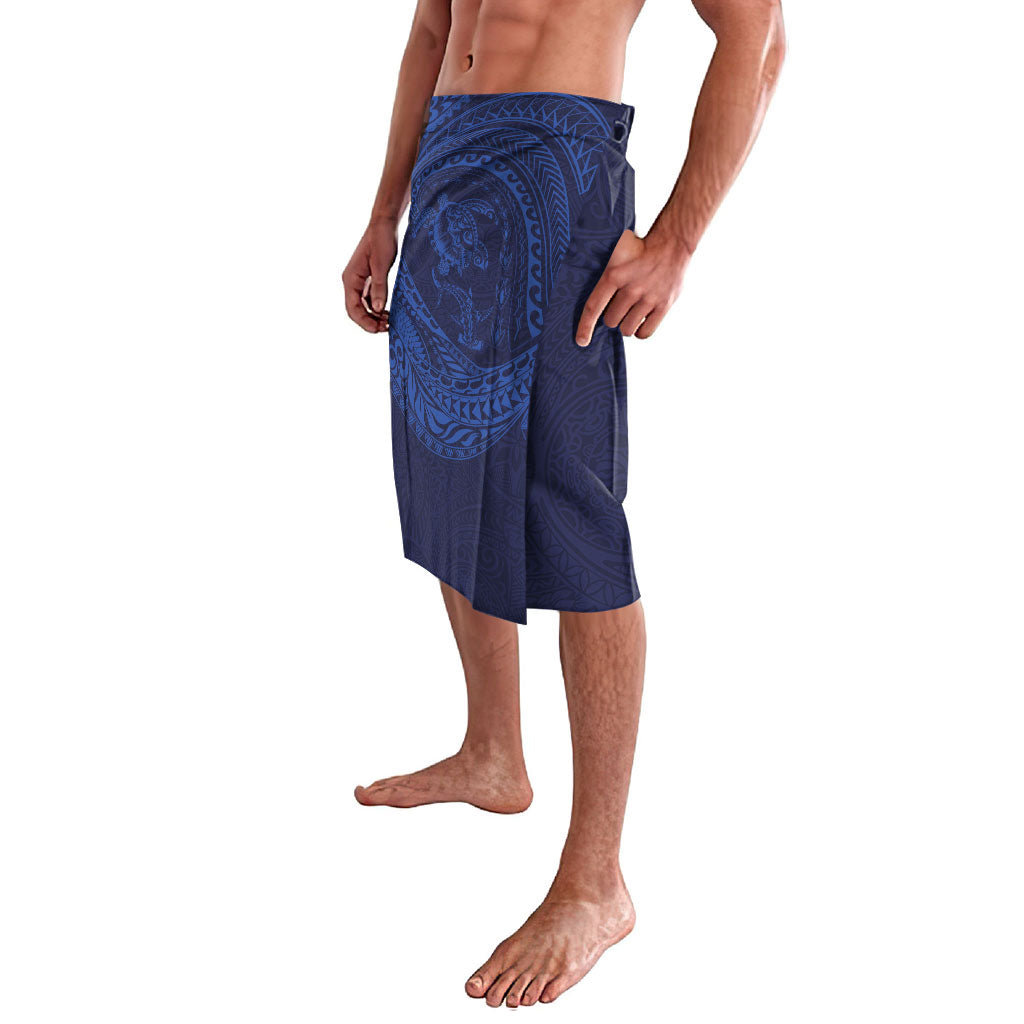 Hawaiian Turtle and Shark Lavalava Kakau Tribal with Polynesian Pattern Blue Color