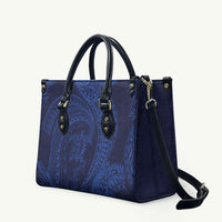 Hawaiian Turtle and Shark Leather Bag Kakau Tribal with Polynesian Pattern Blue Color