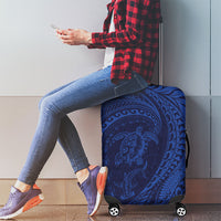 Hawaiian Turtle and Shark Luggage Cover Kakau Tribal with Polynesian Pattern Blue Color
