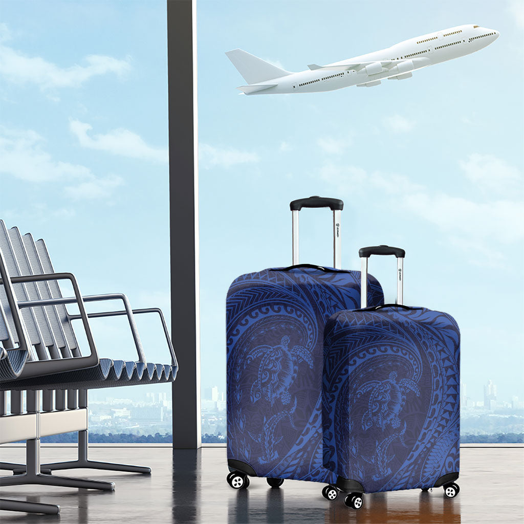 Hawaiian Turtle and Shark Luggage Cover Kakau Tribal with Polynesian Pattern Blue Color