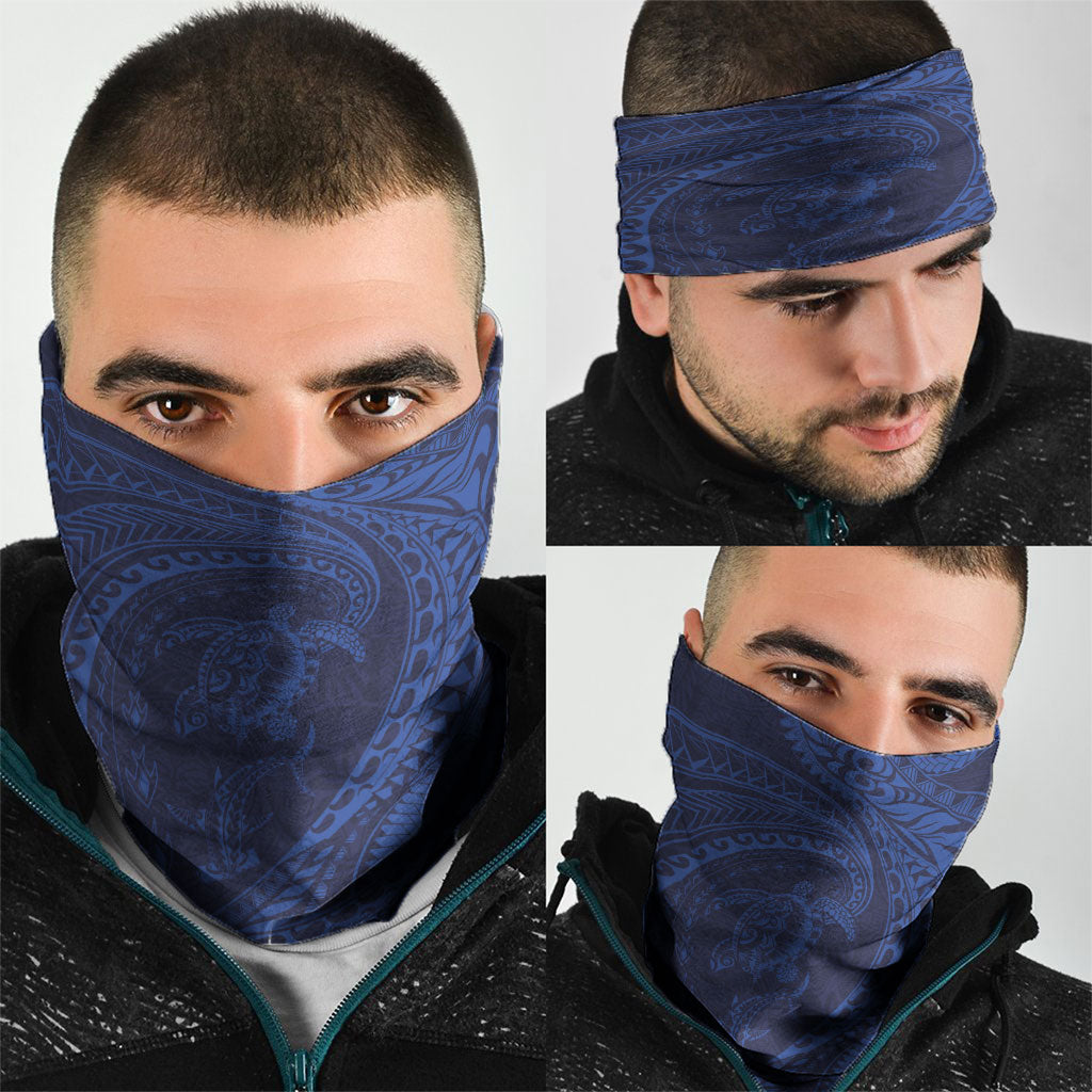 Hawaiian Turtle and Shark Neck Gaiter Kakau Tribal with Polynesian Pattern Blue Color