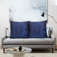Hawaiian Turtle and Shark Pillow Cover Kakau Tribal with Polynesian Pattern Blue Color