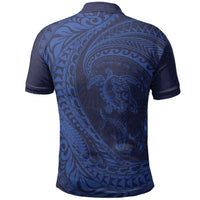 Hawaiian Turtle and Shark Polo Shirt Kakau Tribal with Polynesian Pattern Blue Color