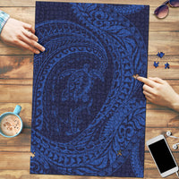 Hawaiian Turtle and Shark Puzzle Kakau Tribal with Polynesian Pattern Blue Color