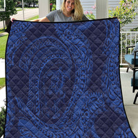 Hawaiian Turtle and Shark Quilt Kakau Tribal with Polynesian Pattern Blue Color