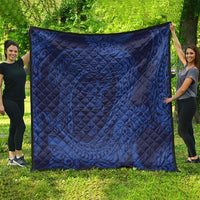 Hawaiian Turtle and Shark Quilt Kakau Tribal with Polynesian Pattern Blue Color