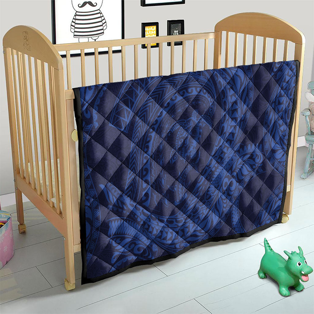 Hawaiian Turtle and Shark Quilt Kakau Tribal with Polynesian Pattern Blue Color