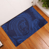 Hawaiian Turtle and Shark Rubber Doormat Kakau Tribal with Polynesian Pattern Blue Color