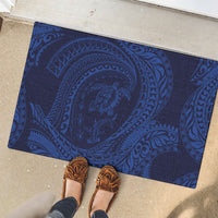 Hawaiian Turtle and Shark Rubber Doormat Kakau Tribal with Polynesian Pattern Blue Color