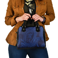 Hawaiian Turtle and Shark Shoulder Handbag Kakau Tribal with Polynesian Pattern Blue Color