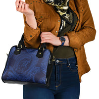 Hawaiian Turtle and Shark Shoulder Handbag Kakau Tribal with Polynesian Pattern Blue Color