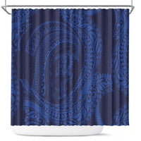 Hawaiian Turtle and Shark Shower Curtain Kakau Tribal with Polynesian Pattern Blue Color