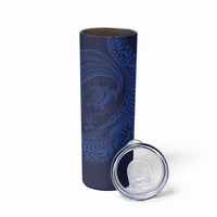 Hawaiian Turtle and Shark Skinny Tumbler Kakau Tribal with Polynesian Pattern Blue Color
