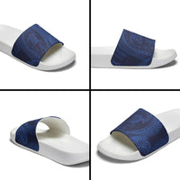 Hawaiian Turtle and Shark Slide Sandals Kakau Tribal with Polynesian Pattern Blue Color