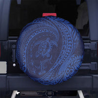 Hawaiian Turtle and Shark Spare Tire Cover Kakau Tribal with Polynesian Pattern Blue Color