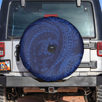 Hawaiian Turtle and Shark Spare Tire Cover Kakau Tribal with Polynesian Pattern Blue Color
