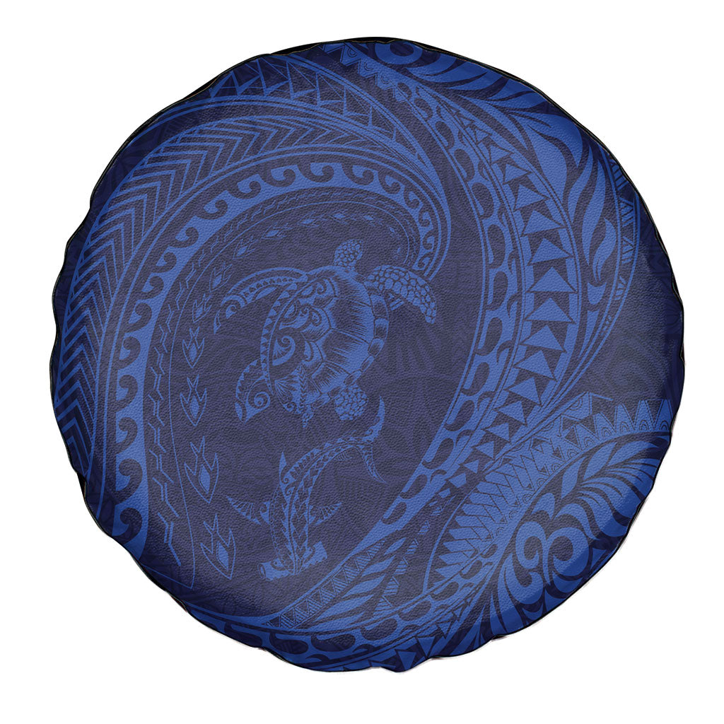 Hawaiian Turtle and Shark Spare Tire Cover Kakau Tribal with Polynesian Pattern Blue Color