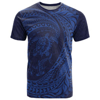 Hawaiian Turtle and Shark T Shirt Kakau Tribal with Polynesian Pattern Blue Color