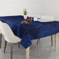Hawaiian Turtle and Shark Tablecloth Kakau Tribal with Polynesian Pattern Blue Color