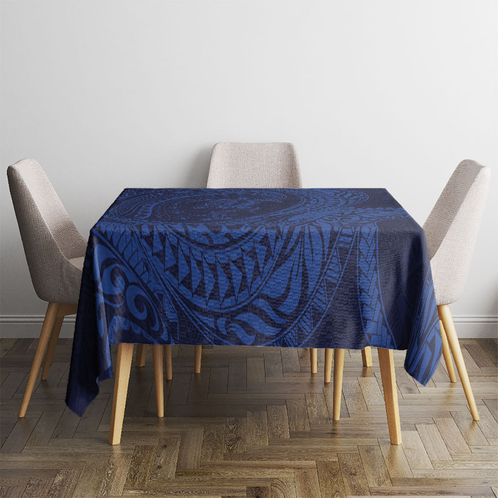 Hawaiian Turtle and Shark Tablecloth Kakau Tribal with Polynesian Pattern Blue Color
