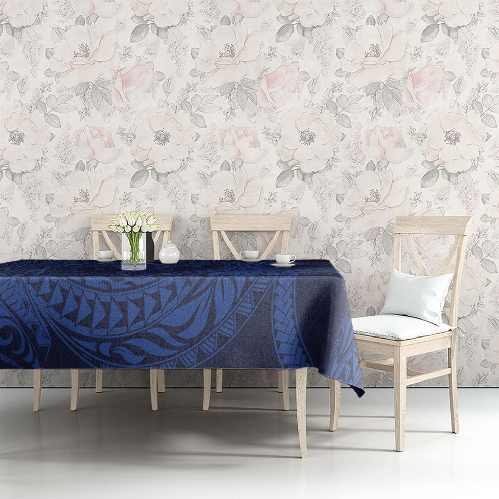 Hawaiian Turtle and Shark Tablecloth Kakau Tribal with Polynesian Pattern Blue Color