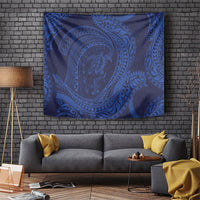Hawaiian Turtle and Shark Tapestry Kakau Tribal with Polynesian Pattern Blue Color