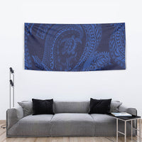 Hawaiian Turtle and Shark Tapestry Kakau Tribal with Polynesian Pattern Blue Color