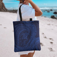 Hawaiian Turtle and Shark Tote Bag Kakau Tribal with Polynesian Pattern Blue Color