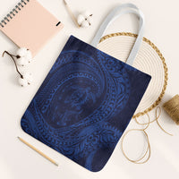 Hawaiian Turtle and Shark Tote Bag Kakau Tribal with Polynesian Pattern Blue Color