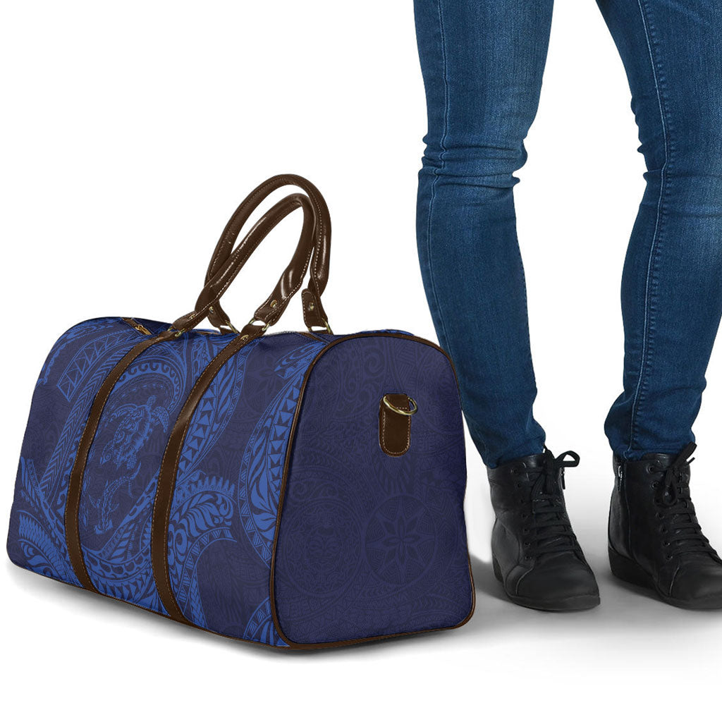 Hawaiian Turtle and Shark Travel Bag Kakau Tribal with Polynesian Pattern Blue Color