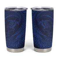 Hawaiian Turtle and Shark Tumbler Cup Kakau Tribal with Polynesian Pattern Blue Color