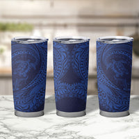 Hawaiian Turtle and Shark Tumbler Cup Kakau Tribal with Polynesian Pattern Blue Color