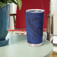 Hawaiian Turtle and Shark Tumbler Cup Kakau Tribal with Polynesian Pattern Blue Color