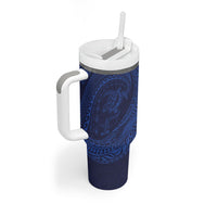 Hawaiian Turtle and Shark Tumbler With Handle Kakau Tribal with Polynesian Pattern Blue Color