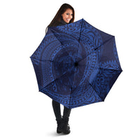 Hawaiian Turtle and Shark Umbrella Kakau Tribal with Polynesian Pattern Blue Color