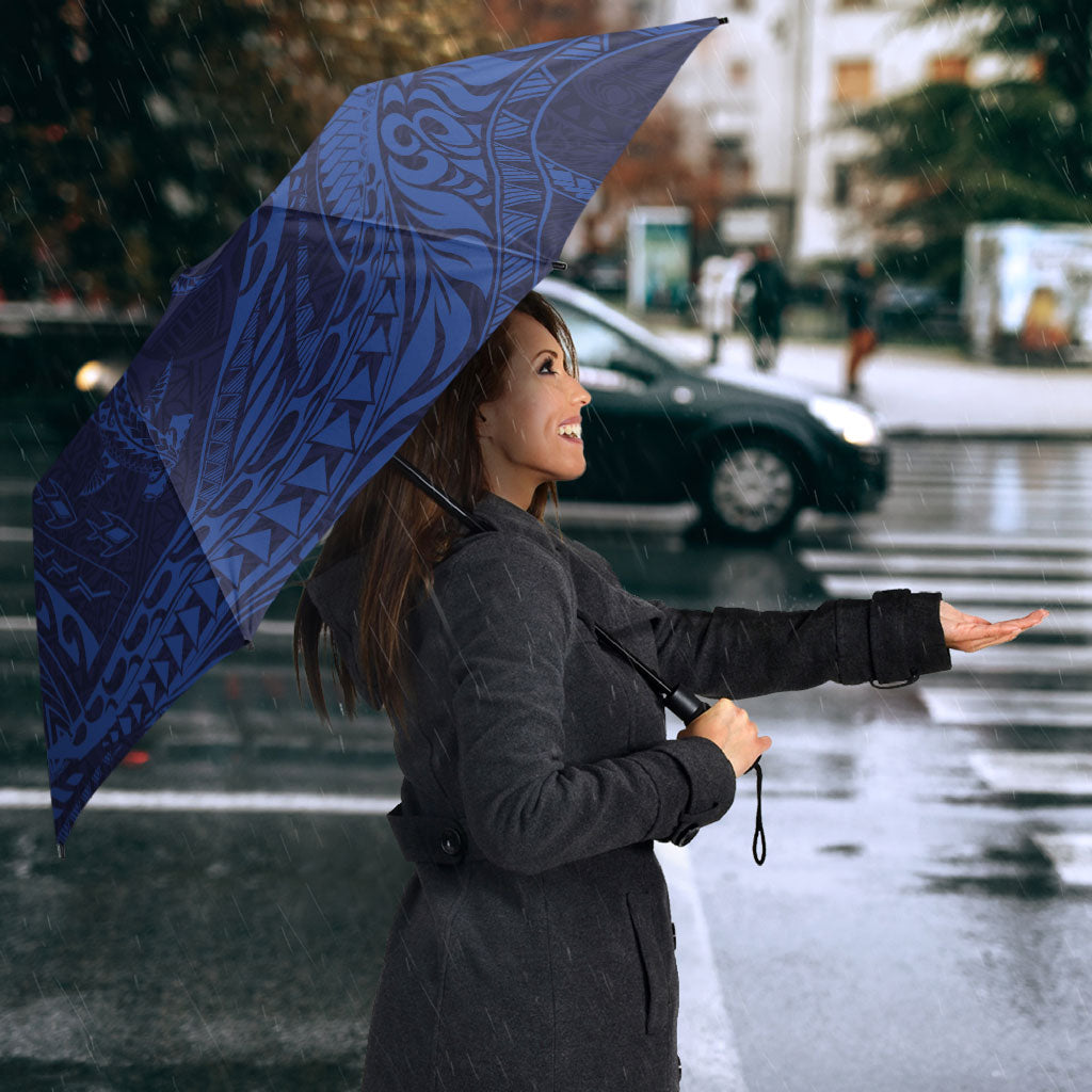 Hawaiian Turtle and Shark Umbrella Kakau Tribal with Polynesian Pattern Blue Color