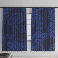 Hawaiian Turtle and Shark Window Curtain Kakau Tribal with Polynesian Pattern Blue Color