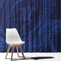 Hawaiian Turtle and Shark Window Curtain Kakau Tribal with Polynesian Pattern Blue Color