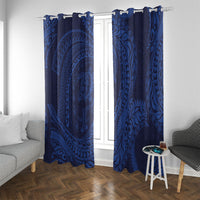 Hawaiian Turtle and Shark Window Curtain Kakau Tribal with Polynesian Pattern Blue Color